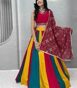Rani Pink beautiful multi colour kadi Cotton Navratri Lahenga Choli Set