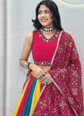 Rani Pink beautiful multi colour kadi Cotton Navratri Lahenga Choli Set 2