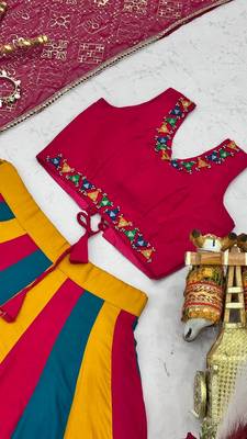Rani Pink beautiful multi colour kadi Cotton Navratri Lahenga Choli Set 4