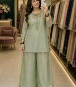 sea green color sequence and zari work silk blend salwar suit