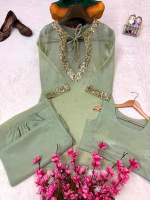 sea green color sequence and zari work silk blend salwar suit 4