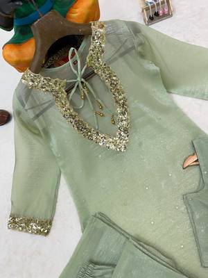 sea green color sequence and zari work silk blend salwar suit 5