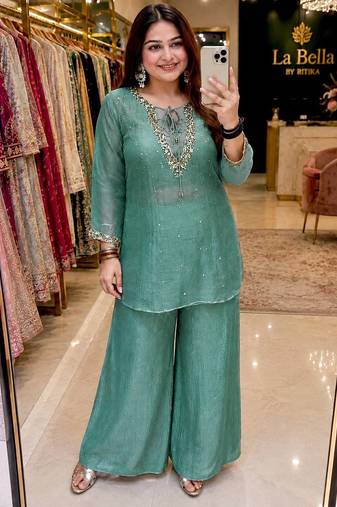 sky blue color sequence and zari work silk blend salwar suit