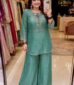 sky blue color sequence and zari work silk blend salwar suit