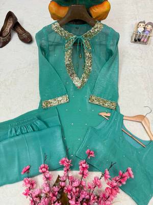 sky blue color sequence and zari work silk blend salwar suit 3