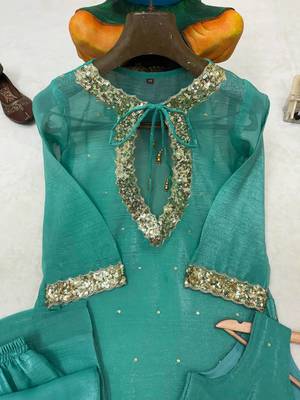 sky blue color sequence and zari work silk blend salwar suit 5