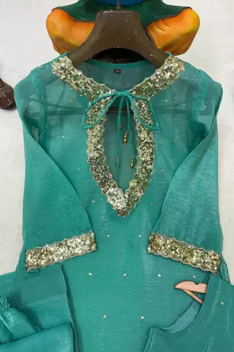 sky blue color sequence and zari work silk blend salwar suit