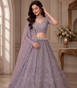 lavender color Sequence work Zari Motif Handwork Net Lehenga Choli set