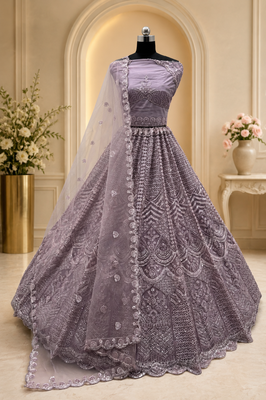 lavender color Sequence work Zari Motif Handwork Net Lehenga Choli set 3