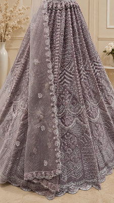 lavender color Sequence work Zari Motif Handwork Net Lehenga Choli set 4