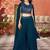 Women’s teal blue embroidered georgette crop top with palazzo