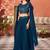 Women’s teal blue embroidered georgette crop top with palazzo