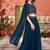 Women’s teal blue embroidered georgette crop top with palazzo