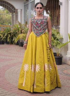 Navratri Roman Lehenga Choli - Coconut Gota & Kutchi Gamthi Embroidery - free size 1