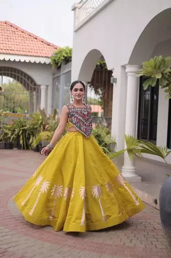 Navratri Roman Lehenga Choli - Coconut Gota & Kutchi Gamthi Embroidery - free size