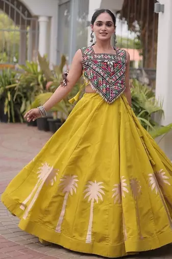 Navratri Roman Lehenga Choli - Coconut Gota & Kutchi Gamthi Embroidery - free size