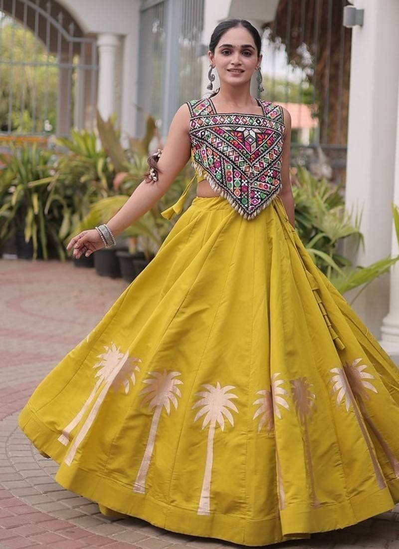 Navratri Roman Lehenga Choli - Coconut Gota & Kutchi Gamthi Embroidery - free size