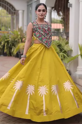 Navratri Roman Lehenga Choli - Coconut Gota & Kutchi Gamthi Embroidery - free size
