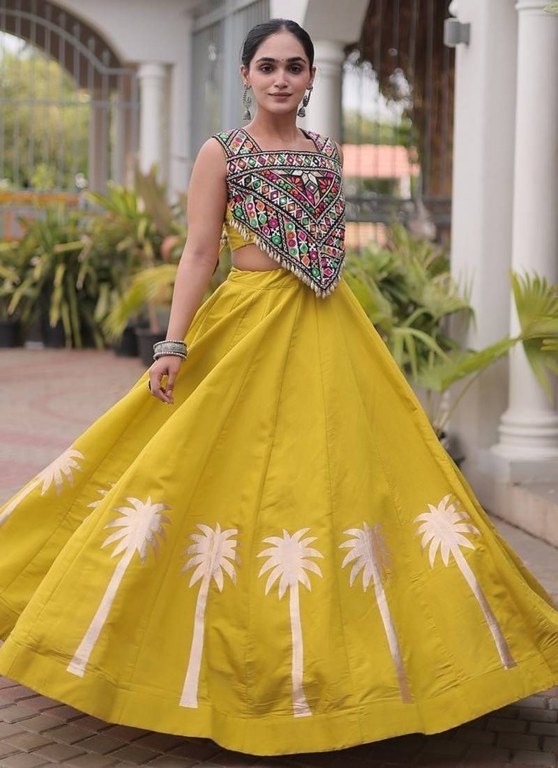Navratri Roman Lehenga Choli - Coconut Gota & Kutchi Gamthi Embroidery - free size