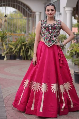 Navratri Roman Lehenga Choli - Coconut Gota & Kutchi Gamthi Embroidery - free size