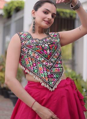 Navratri Roman Lehenga Choli - Coconut Gota & Kutchi Gamthi Embroidery - free size 4