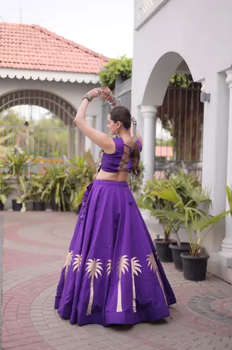 Navratri Roman Lehenga Choli - Coconut Gota & Kutchi Gamthi Embroidery - free size