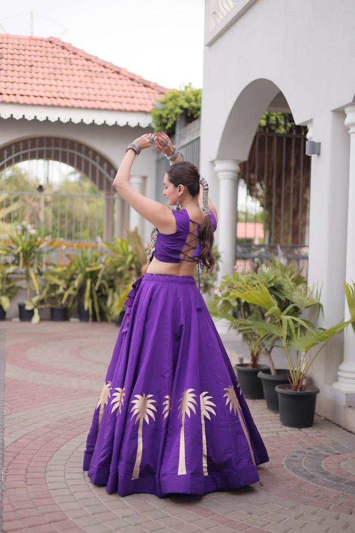 Navratri Roman Lehenga Choli - Coconut Gota & Kutchi Gamthi Embroidery - free size