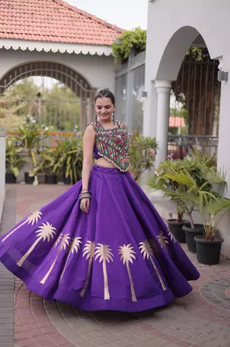 Navratri Roman Lehenga Choli - Coconut Gota & Kutchi Gamthi Embroidery - free size