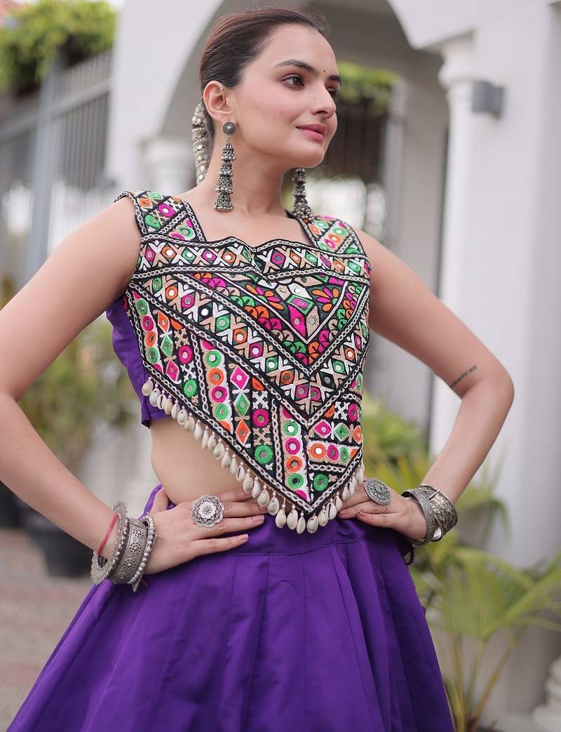 Navratri Roman Lehenga Choli - Coconut Gota & Kutchi Gamthi Embroidery - free size