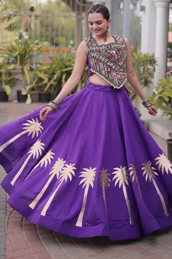 Navratri Roman Lehenga Choli - Coconut Gota & Kutchi Gamthi Embroidery - free size