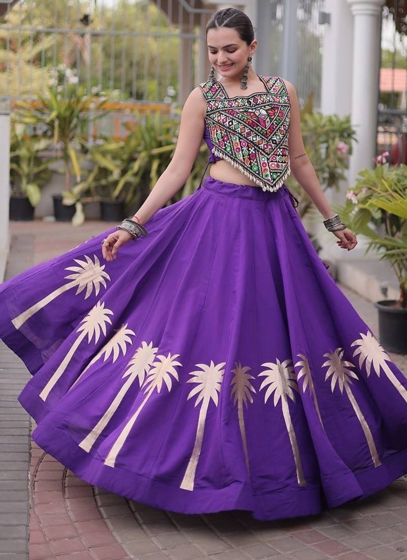 Navratri Roman Lehenga Choli - Coconut Gota & Kutchi Gamthi Embroidery - free size