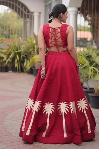 Navratri Roman Lehenga Choli - Coconut Gota & Kutchi Gamthi Embroidery - free size