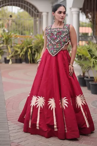 Navratri Roman Lehenga Choli - Coconut Gota & Kutchi Gamthi Embroidery - free size
