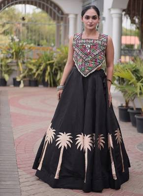 Navratri Roman Lehenga Choli - Coconut Gota & Kutchi Gamthi Embroidery - free size 1