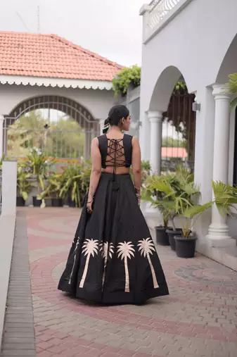 Navratri Roman Lehenga Choli - Coconut Gota & Kutchi Gamthi Embroidery - free size