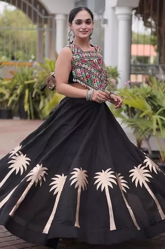 Navratri Roman Lehenga Choli - Coconut Gota & Kutchi Gamthi Embroidery - free size