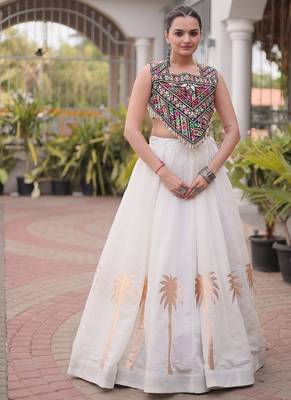 Navratri Roman Lehenga Choli - Coconut Gota & Kutchi Gamthi Embroidery - free size 1