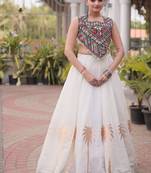 Navratri Roman Lehenga Choli - Coconut Gota & Kutchi Gamthi Embroidery - free size