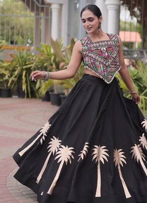 Navratri Roman Lehenga Choli - Coconut Gota & Kutchi Gamthi Embroidery - free size 5