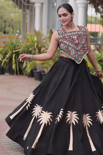 Navratri Roman Lehenga Choli - Coconut Gota & Kutchi Gamthi Embroidery - free size