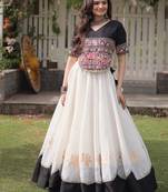 Navratri Roman Lehenga Choli - Lotus Gota Mirror Lace & Kutchi Gamthi Work - free size