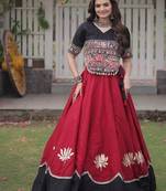 Navratri Roman Lehenga Choli - Lotus Gota Mirror Lace & Kutchi Gamthi Work - free size