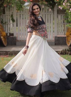 Navratri Roman Lehenga Choli - Lotus Gota Mirror Lace & Kutchi Gamthi Work - free size 3