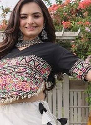 Navratri Roman Lehenga Choli - Lotus Gota Mirror Lace & Kutchi Gamthi Work - free size 5