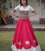 Navratri Roman Lehenga Choli - Lotus Gota Mirror Lace & Kutchi Gamthi Work - free size