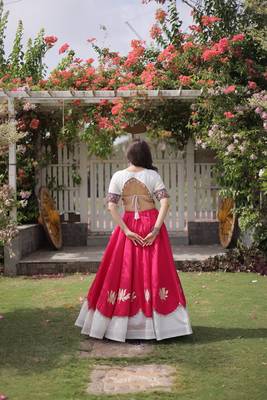 Navratri Roman Lehenga Choli - Lotus Gota Mirror Lace & Kutchi Gamthi Work - free size 2