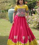 Navratri Roman Lehenga Choli - Lotus Gota Mirror Lace & Kutchi Gamthi Work - free size