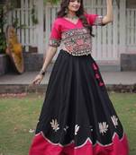 Navratri Roman Lehenga Choli - Lotus Gota Mirror Lace & Kutchi Gamthi Work - free size