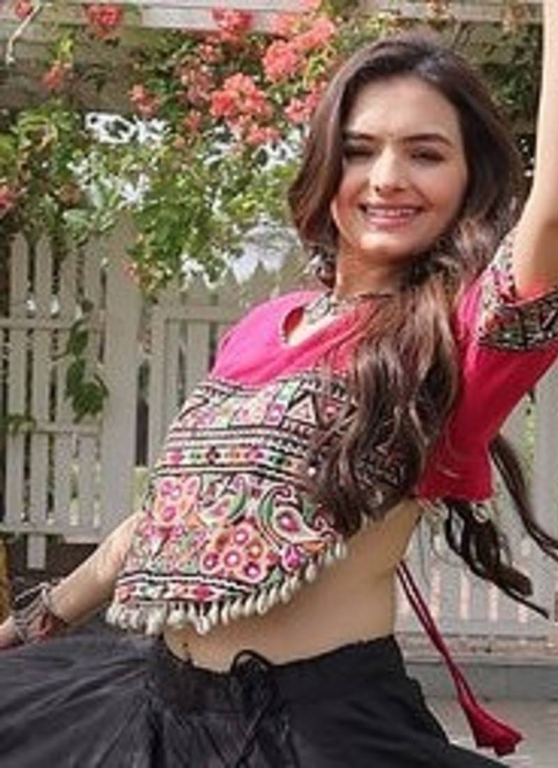 Navratri Roman Lehenga Choli - Lotus Gota Mirror Lace & Kutchi Gamthi Work - free size