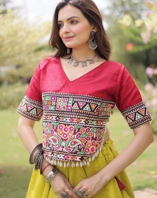 Navratri Special Roman Lehenga Choli | Lotus Gota, Mirror Lace & Kutchi Gamthi Work | Garba Festive Wear 4
